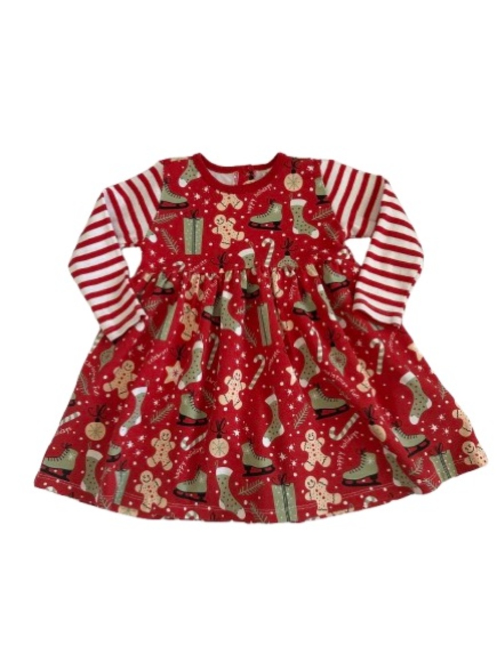 Tesa Babe Girl 18-24M Red & Striped Sleeves Jersey Cotton Blend Holiday Dress